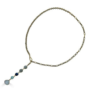 Gold Lariat with Kyanite Moonstone and Chalcedony | Loni