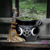 Triple Moon Cauldron with Broom LED Light - Done
