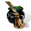 Triple Moon Cauldron with Broom LED Light - Done