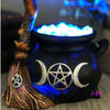 Triple Moon Cauldron with Broom LED Light - Done