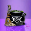 Triple Moon Cauldron with Broom LED Light - Done