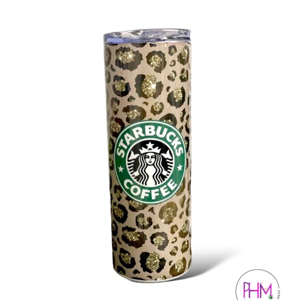 Leopard Starbucks Inspired Skinny Tumbler - Gold - Done