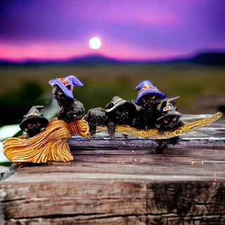 Magic Happens At Night | Black Cats on Broom - Figurine