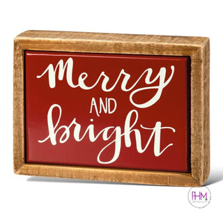 Merry And Bright Box Sign Mini - Holiday