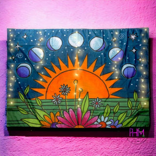 Moon Phases Lighted Tapestry - tapestry