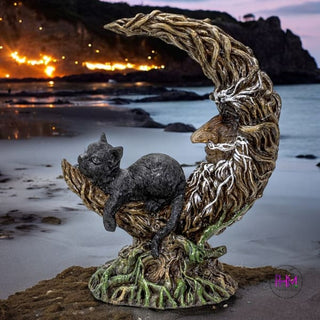 Moons Wisdom Black Cat Statue 🐈‍⬛🌙
