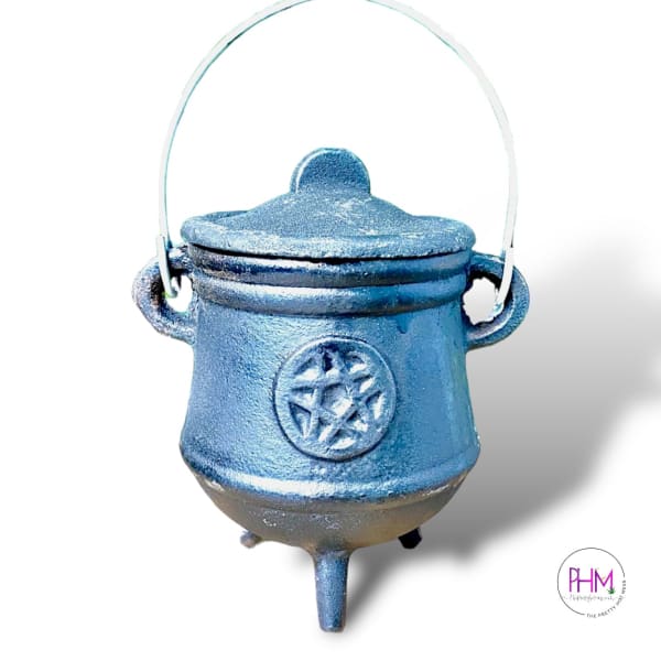 Old Days Vintage Pentacle Cast Iron Cauldron with Lid