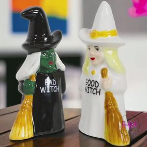 Good & Bad Witch Salt and Pepper Shakers Magnetic Ceramic Kitchen Set  Halloween for sale online