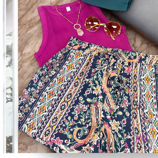 Purple Rein Smocked High Waisted Boho Shorts 💜