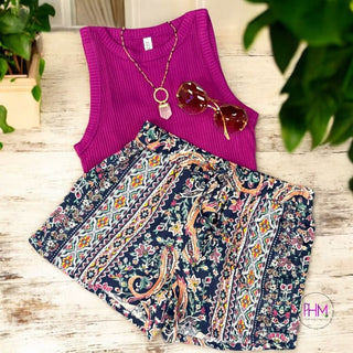 Purple Rein Smocked High Waisted Boho Shorts 💜
