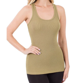 Rayon Ribbed Racerback Tank Top - XS / Khaki