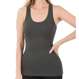 Rayon Ribbed Racerback Tank Top - XS / Ash Grey