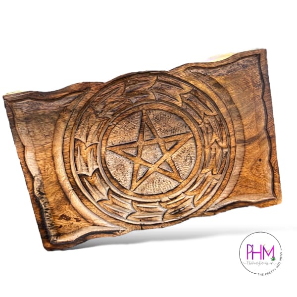 Sacred Grove Carved Wood Pentacle Bo - wooden box