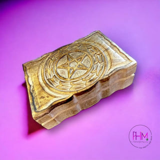 Sacred Grove Carved Wood Pentacle Bo - wooden box