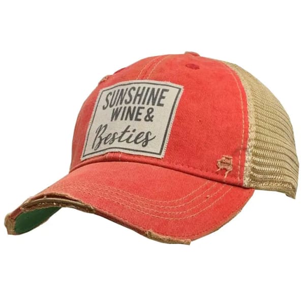 Sunshine Wine and Besties Distressed Trucker Hat - Hats