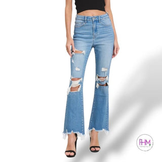 The Ruby High Rise Distressed Cropped Flare Jeans 🔥