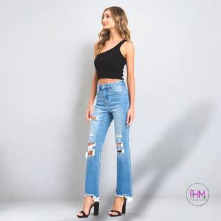 The Ruby High Rise Distressed Cropped Flare Jeans 🔥