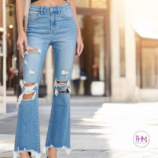 The Ruby High Rise Distressed Cropped Flare Jeans 🔥