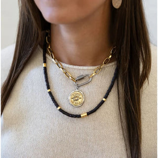 Thick Gold Paperclip Necklace with Silver Carabiner
