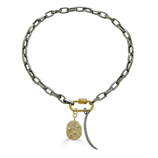 Thick Silver Paperclip Star and Moon Charm Necklace | Loni