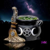 Triple Moon Cauldron with Broom LED Light - Done