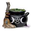 Triple Moon Cauldron with Broom LED Light - Done
