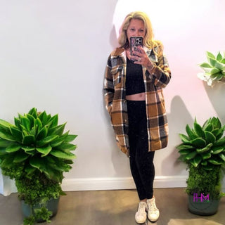 Uptown Girl Flannel Plaid Fleece Lined Shacket 🤎