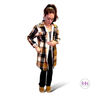 Uptown Girl Flannel Plaid Fleece Lined Shacket 🤎