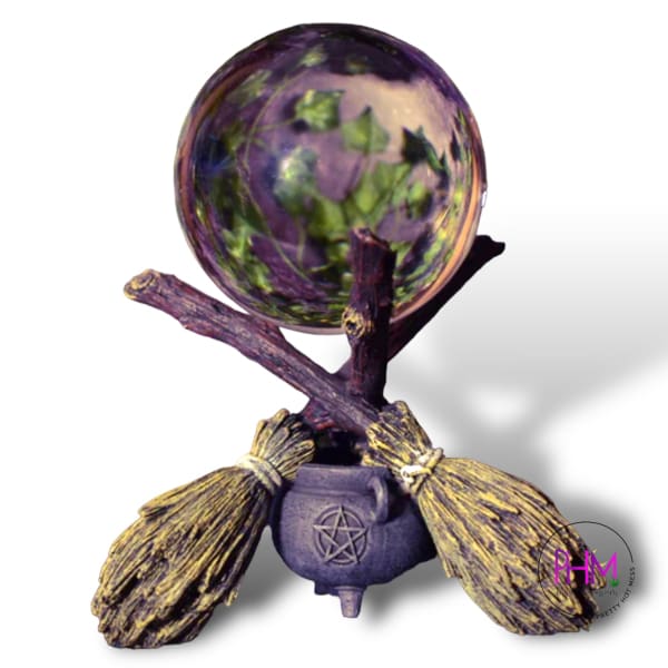Witches Majick Broom Gazing Ball - Crystals