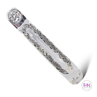 Witchy Vibes Triple Moon Pentacle Silver Incense Holder 🌙