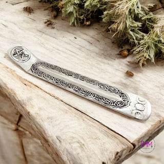 Witchy Vibes Triple Moon Pentacle Silver Incense Holder 🌙