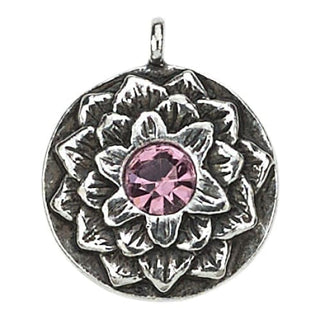Lotus Birthstone Swarovski Bangle Bracelet - Silver / June