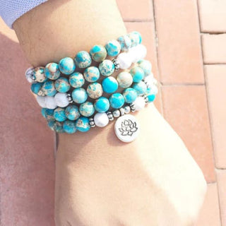 Howlite and Jasper Lotus Manifesting Mala Beads 🪷 - Bracelet