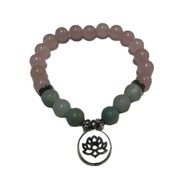 Amazonite and Rose Quartz Healing Lotus Bracelet -