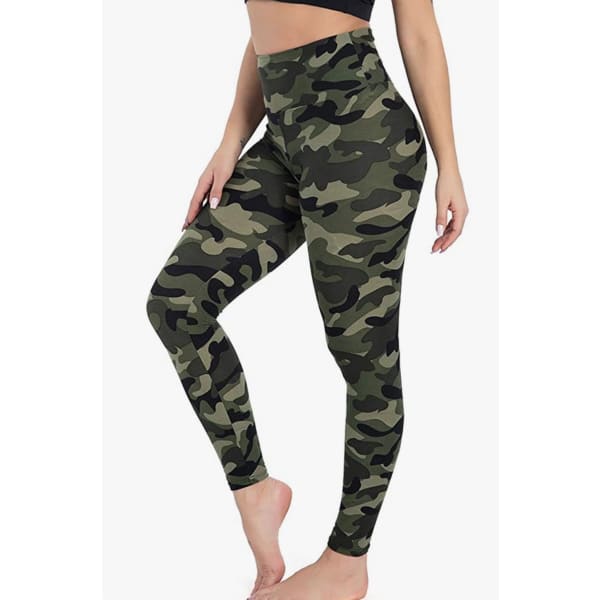Buttery Soft Green Camo Yoga Band Leggings