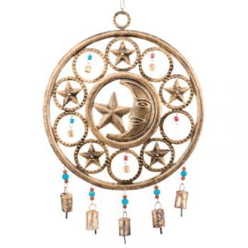 Circular Moon and Star Chime with Bells - wind chimes