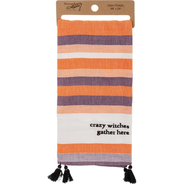Crazy Witches Gather Here Dish Towel - kitchen towel