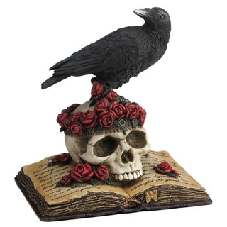 Crow Perching On Skull With Roses An Open Book - Myth &