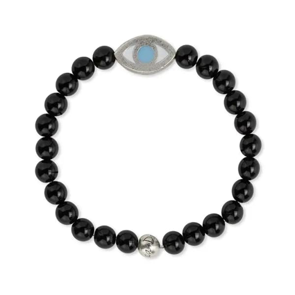 Evil Eye Stretch Bracelet with Black Onyx Beads