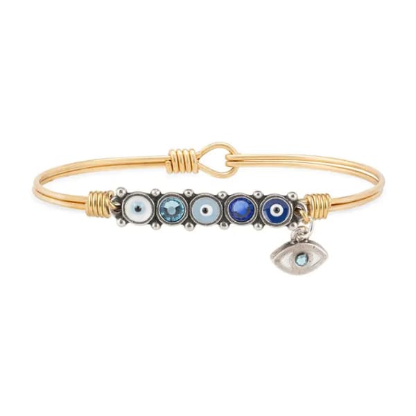 Eye Of Protection Bangle Bracelet with Charm - Gold