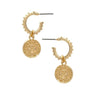 Gold Hoop Earrings with Disk Charm