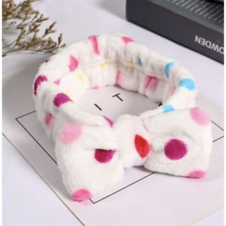 Makeup Plush Headband - Multi Color Poka-Dot on White - Done