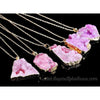 Natural Quartz Druzy Pendant - Pink - Necklaces