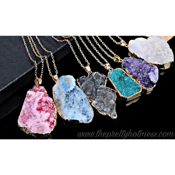 Natural Quartz Druzy Pendant - Necklaces