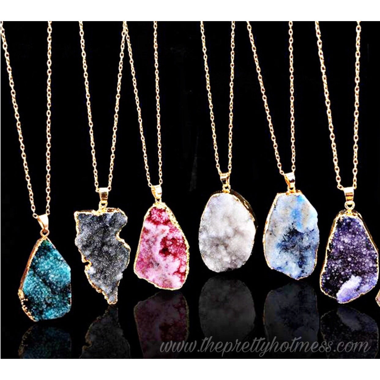 Natural Quartz Druzy Pendant - Necklaces
