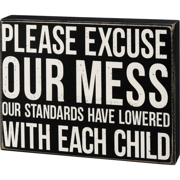Please Excuse Our Mess Box Sign - box sign