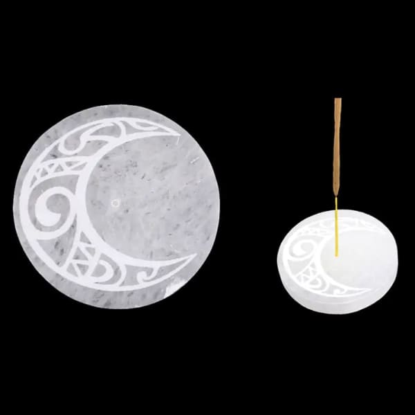 Selenite Round Moon Incense Burner - Crystals