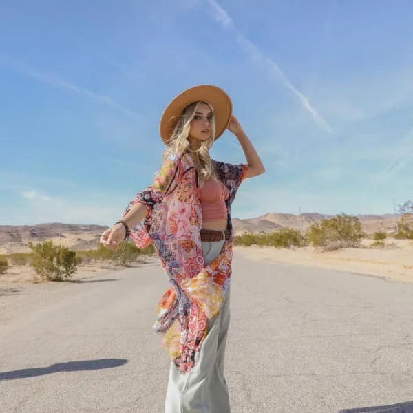 Boho Gypsy Floral Patchwork Kimono - Clothing