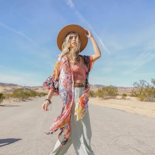 Boho Gypsy Floral Patchwork Kimono - Clothing
