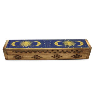 Sun and Moons Wooden Coffin Box - Incense Burner